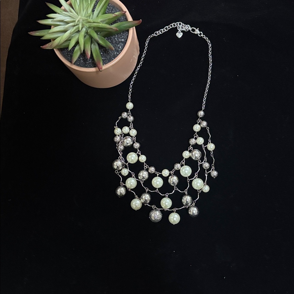 Brighton Pearl and Silver Beaded Statement Necklace